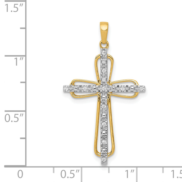 14k and White Rhodium 1/20 CT Diamond Cross Pendant