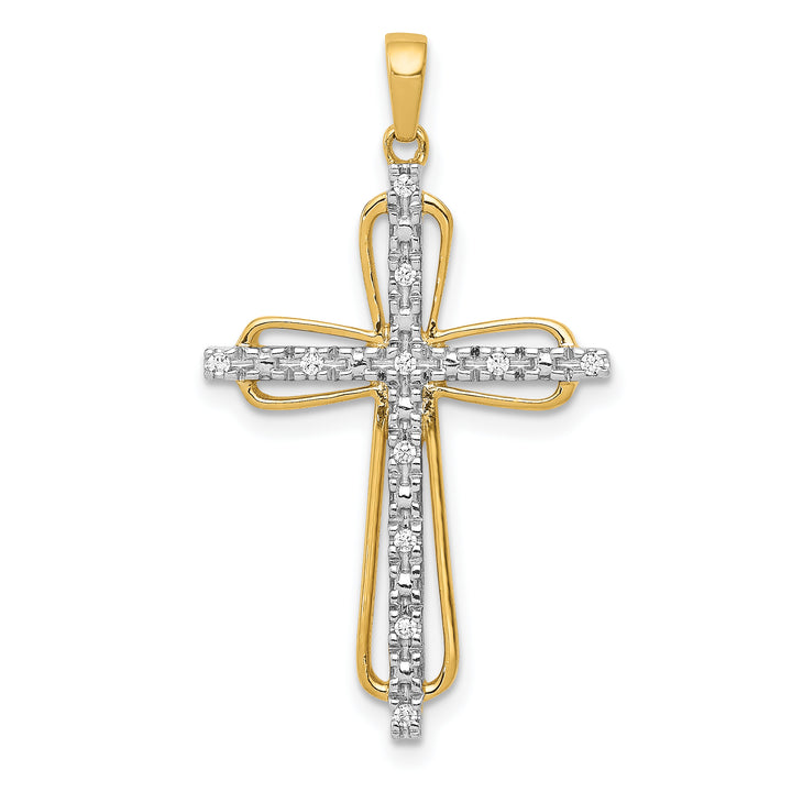 14k and White Rhodium 1/20 CT Diamond Cross Pendant