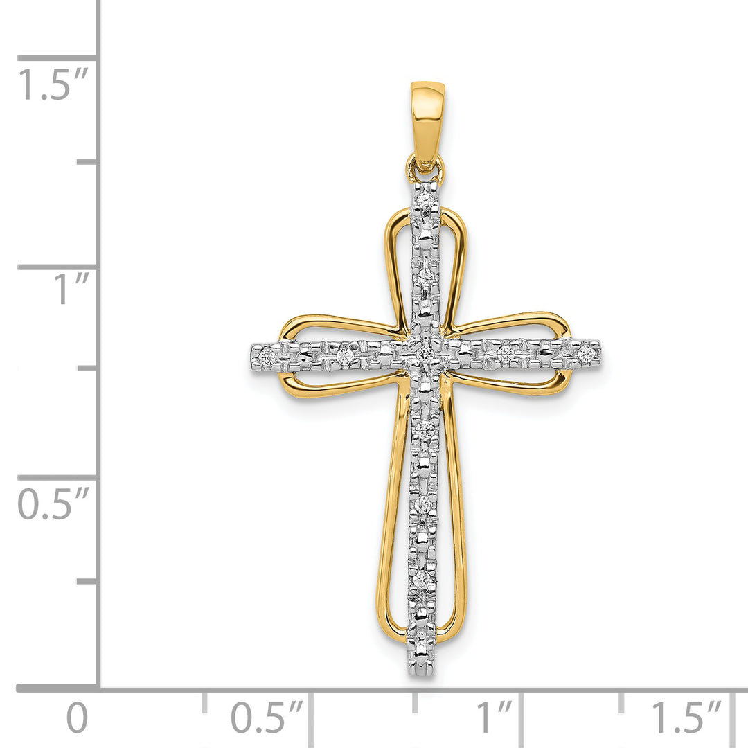 14k Yellow, White Gold .06 CT Diamond Modern Cross Pendant
