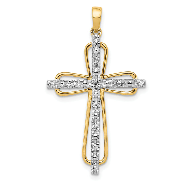 14k Yellow, White Gold .06 CT Diamond Modern Cross Pendant