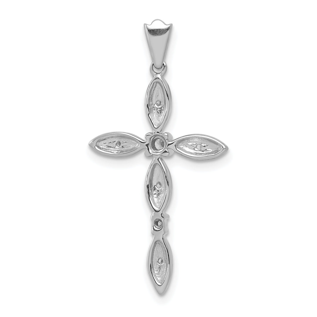 14k White Gold 1/10 CT Diamond Detailed Cross Pendant