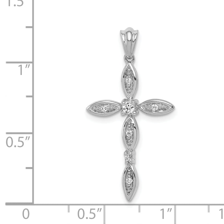 14k White Gold 1/10 CT Diamond Detailed Cross Pendant