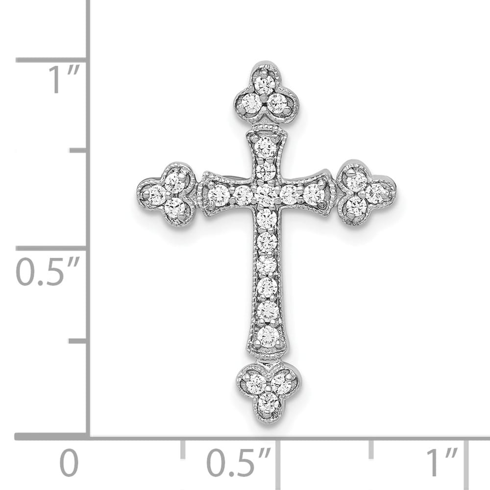 Lovely Rita's Pendants & Charms 10K White Gold 1/4 ct Diamond Budded Cross Chain Slide