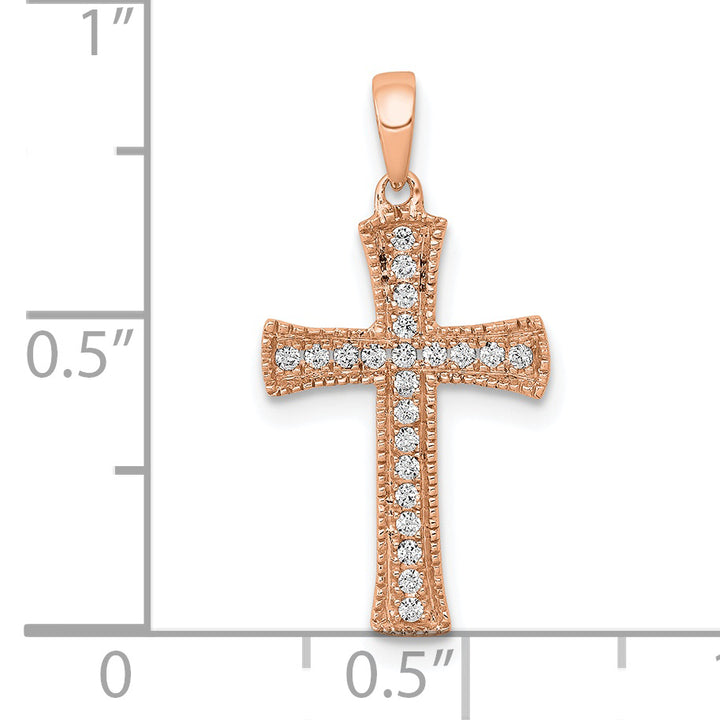 14k Rose Gold 1/10 CT Diamond Fancy Cross Pendant