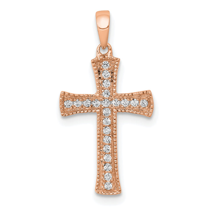 14k Rose Gold 1/10 CT Diamond Fancy Cross Pendant