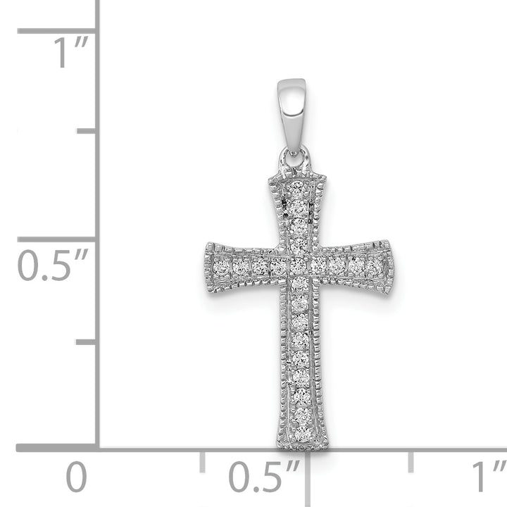 14k White Gold 1/10 CT Diamond Detail Design Cross Pendant