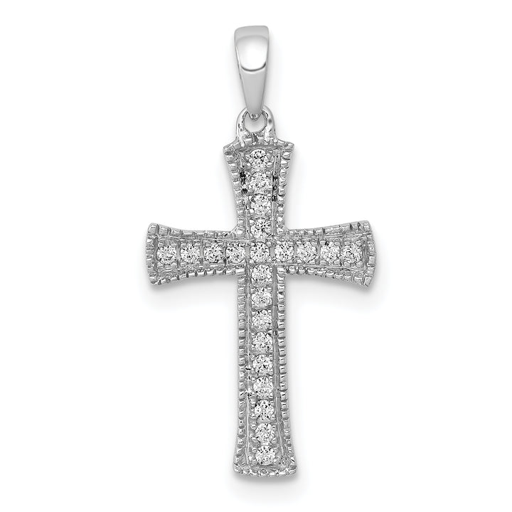 14k White Gold 1/10 CT Diamond Detail Design Cross Pendant
