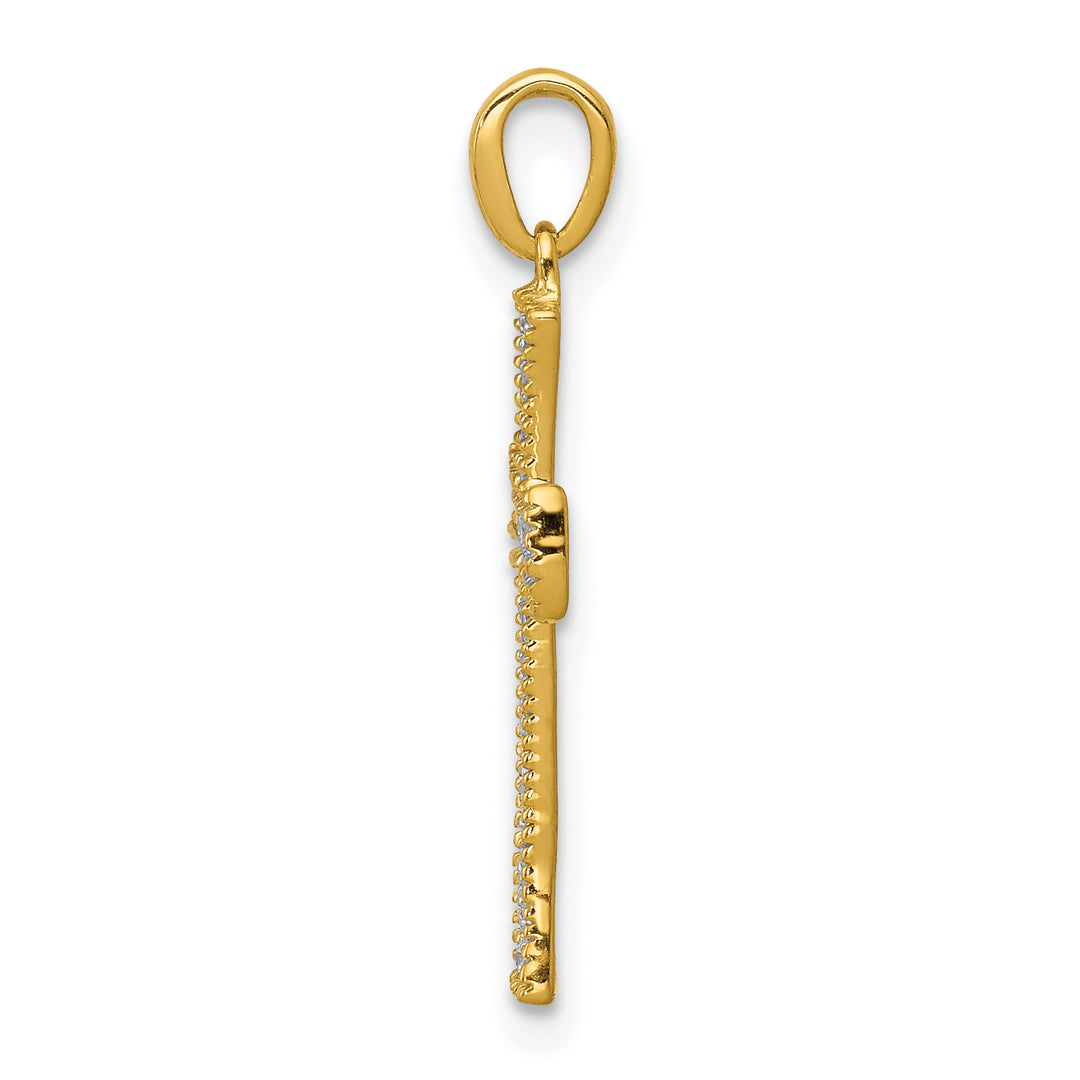 14k Yellow Gold 1/10 CT Diamond Artistic Design Cross Pendant