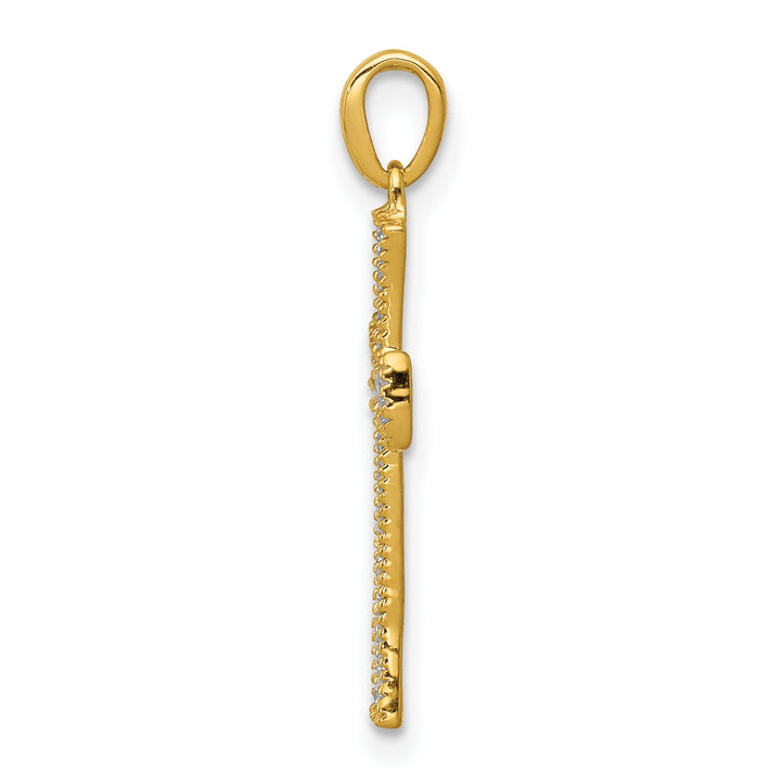 14k Yellow Gold 1/10 CT Diamond Artistic Design Cross Pendant