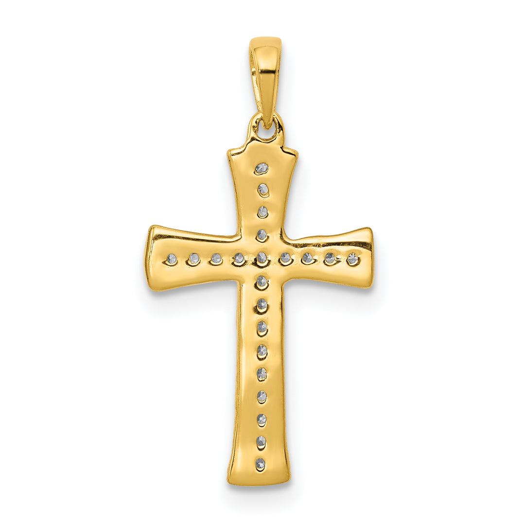 14k Yellow Gold 1/10 CT Diamond Artistic Design Cross Pendant