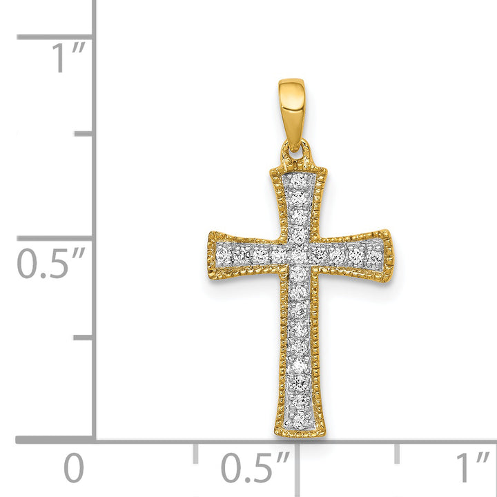 14k Yellow Gold 1/10 CT Diamond Artistic Design Cross Pendant