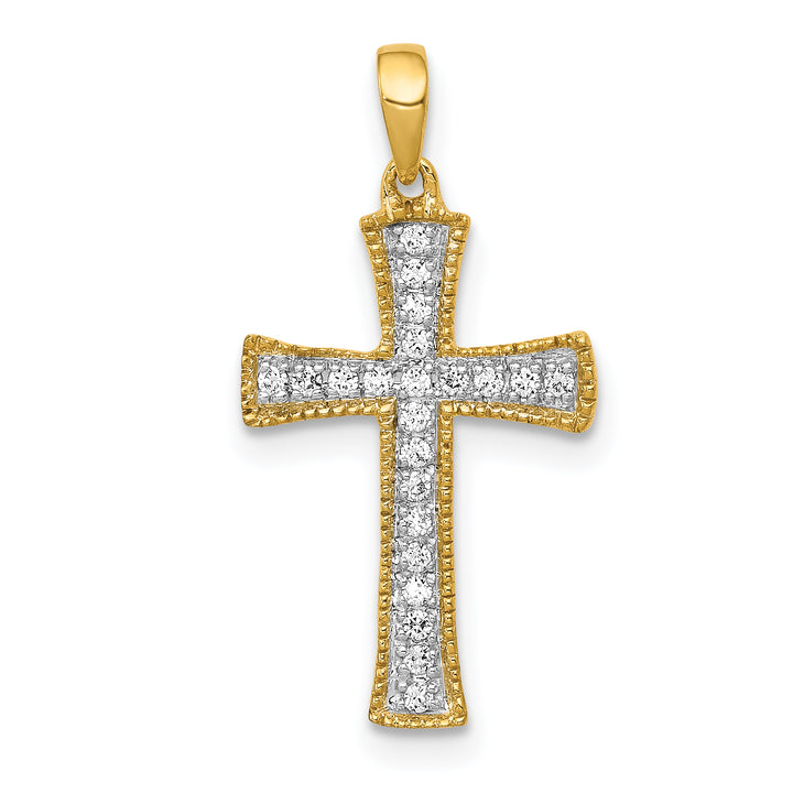 14k Yellow Gold 1/10 CT Diamond Artistic Design Cross Pendant