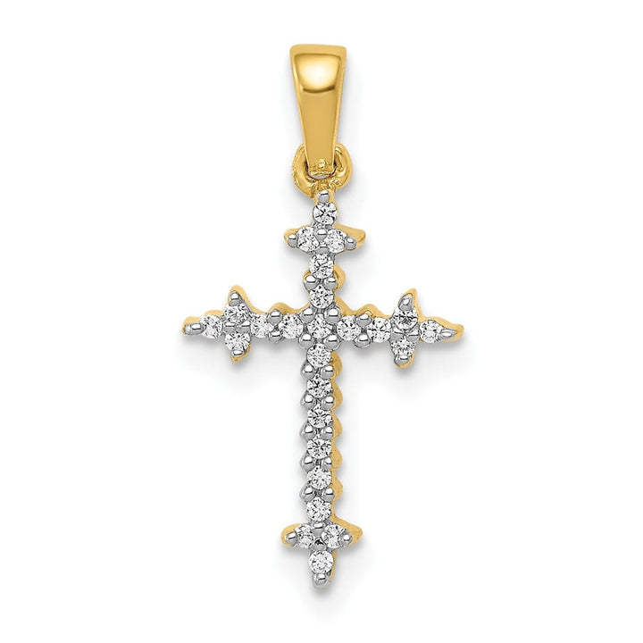 Lovely Rita's Pendants & Charms 10K Yellow Gold Small 1/10 ct Diamond Fleur de Lis Cross Pendant