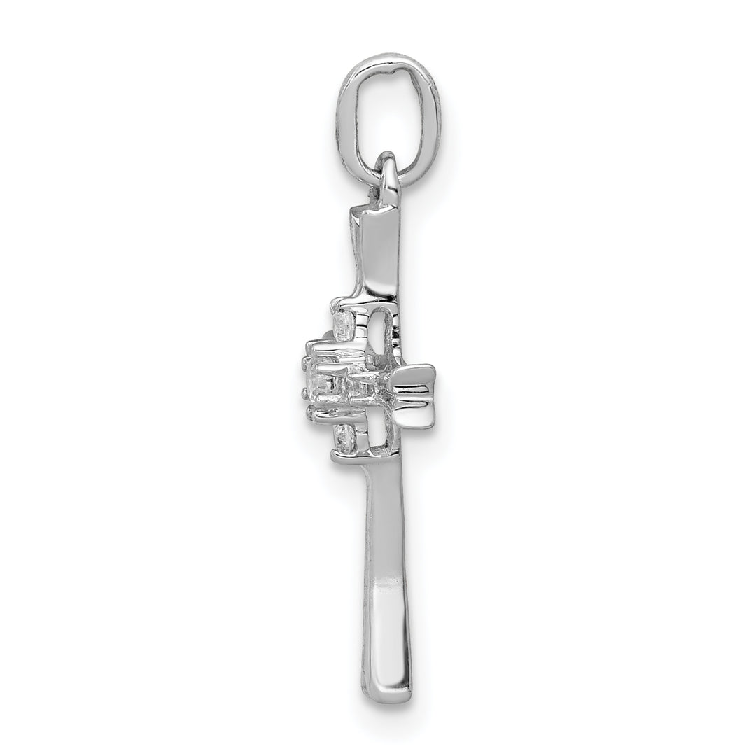 14k White Gold 1/15 CT Diamond Sleek Cross Design Pendant