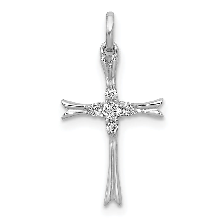 14k White Gold 1/15 CT Diamond Sleek Cross Design Pendant