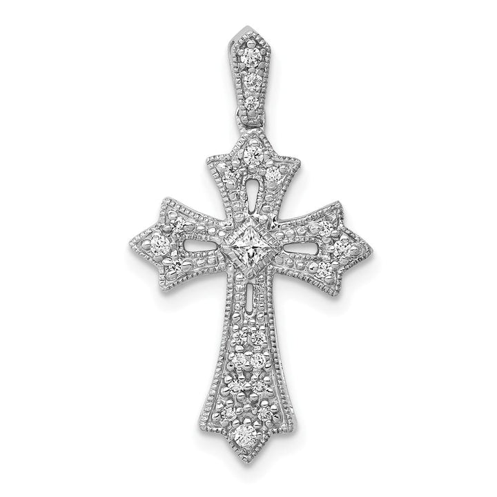 Lovely Rita's Pendants & Charms 10K White Gold 1/6 ct Diamond Fleur de Lis Cross Pendant