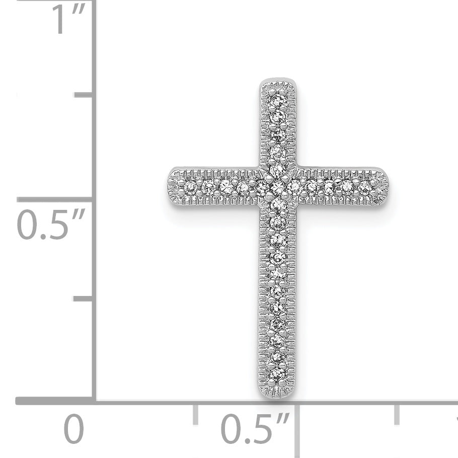 14k White Gold 1/10 CT Diamond Ornate Design Cross Chain Slide