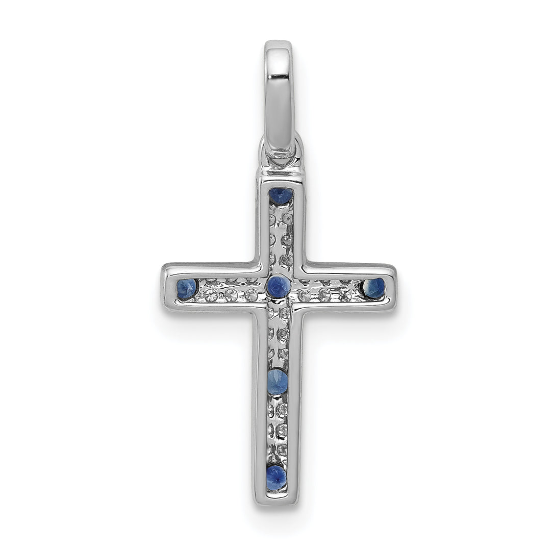 14k White Gold 1/15 CT Diamond & Sapphire Cross Pendant