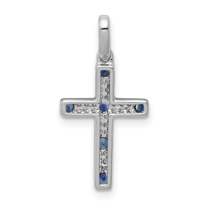 14k White Gold 1/15 CT Diamond & Sapphire Cross Pendant