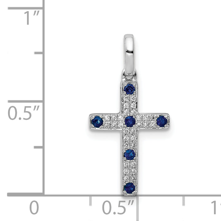 14k White Gold 1/15 CT Diamond & Sapphire Cross Pendant