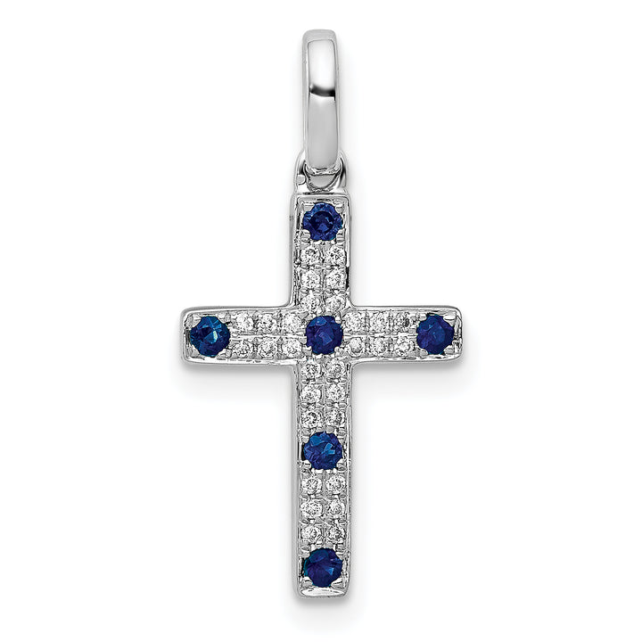 14k White Gold 1/15 CT Diamond & Sapphire Cross Pendant