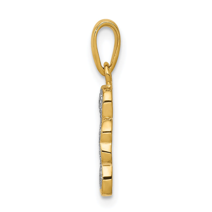 14k Yellow, White Gold Diamond Four Leaf Clover Pendant