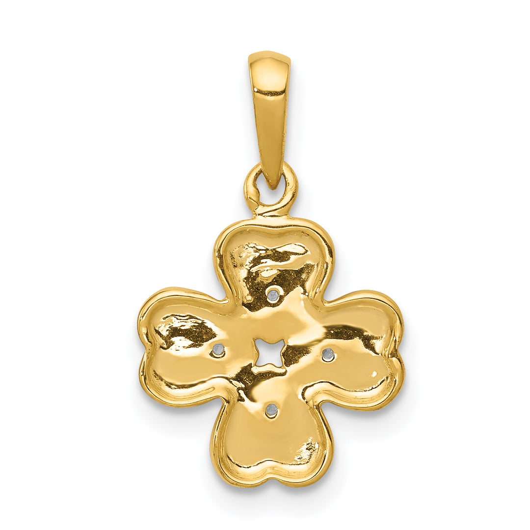 14k Yellow, White Gold Diamond Four Leaf Clover Pendant