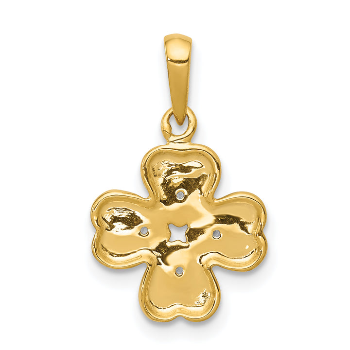 14k Yellow, White Gold Diamond Four Leaf Clover Pendant