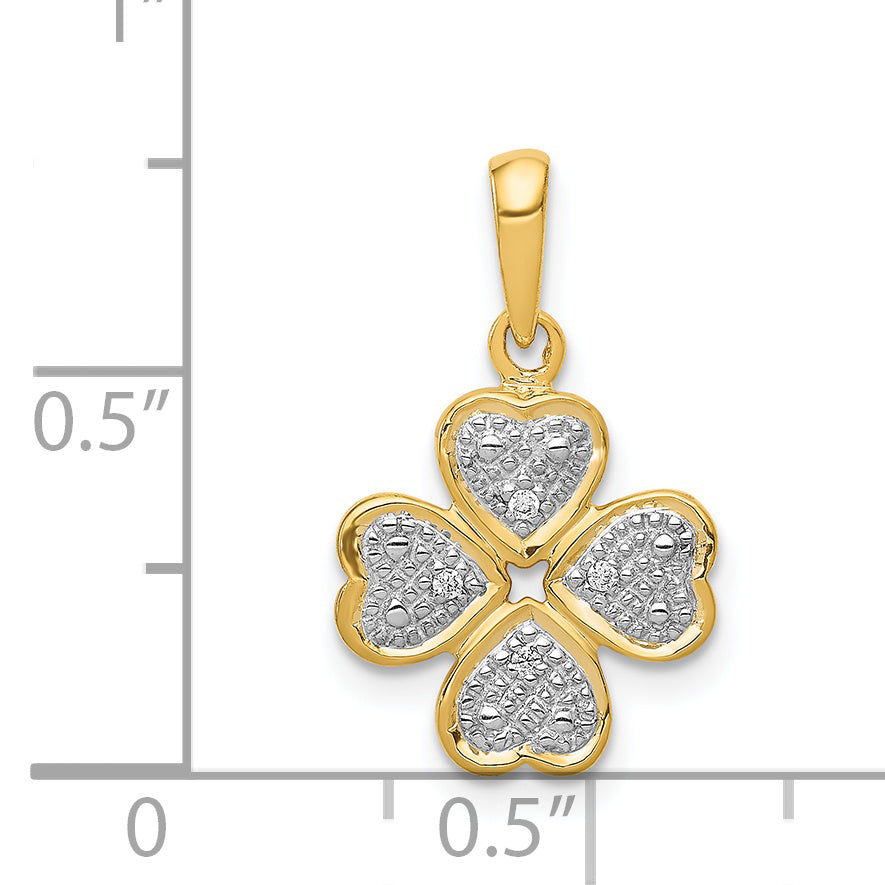 14k Yellow, White Gold Diamond Four Leaf Clover Pendant