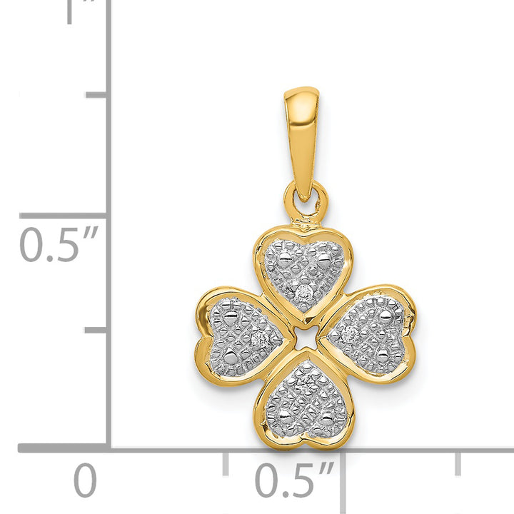 14k Yellow, White Gold Diamond Four Leaf Clover Pendant