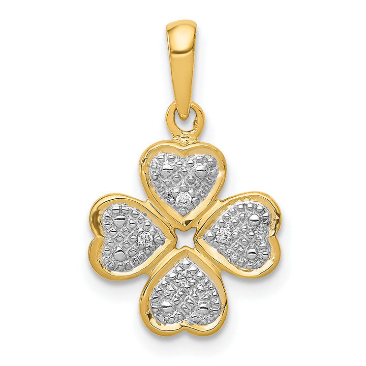 14k Yellow, White Gold Diamond Four Leaf Clover Pendant