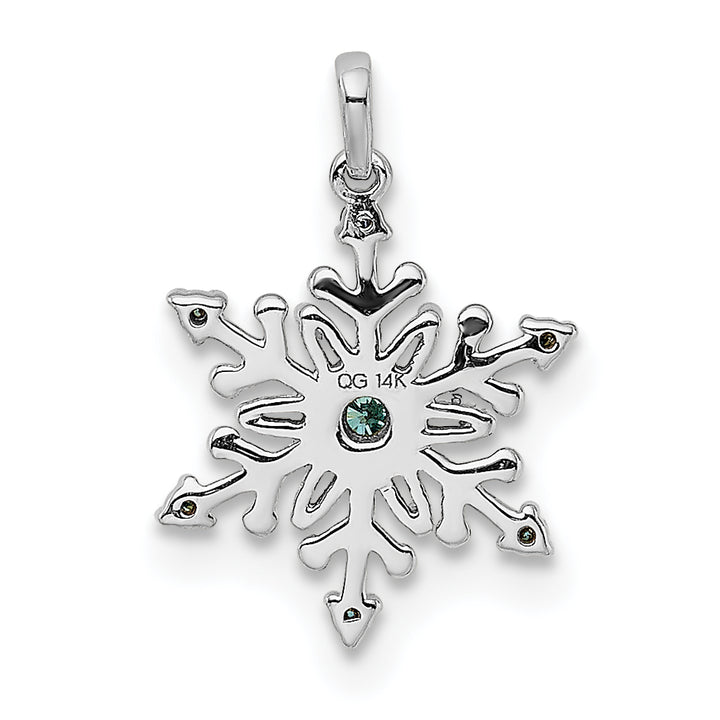 14k White Gold 1/10 carat Blue and White Diamond Snowflake Pendant