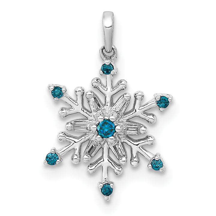 14k White Gold 1/10 carat Blue and White Diamond Snowflake Pendant