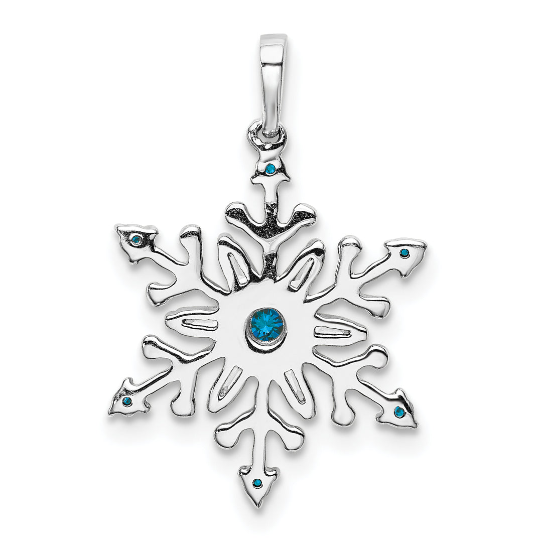 14k White Gold 1/6 carat Blue White Diamond Snowflake Pendant