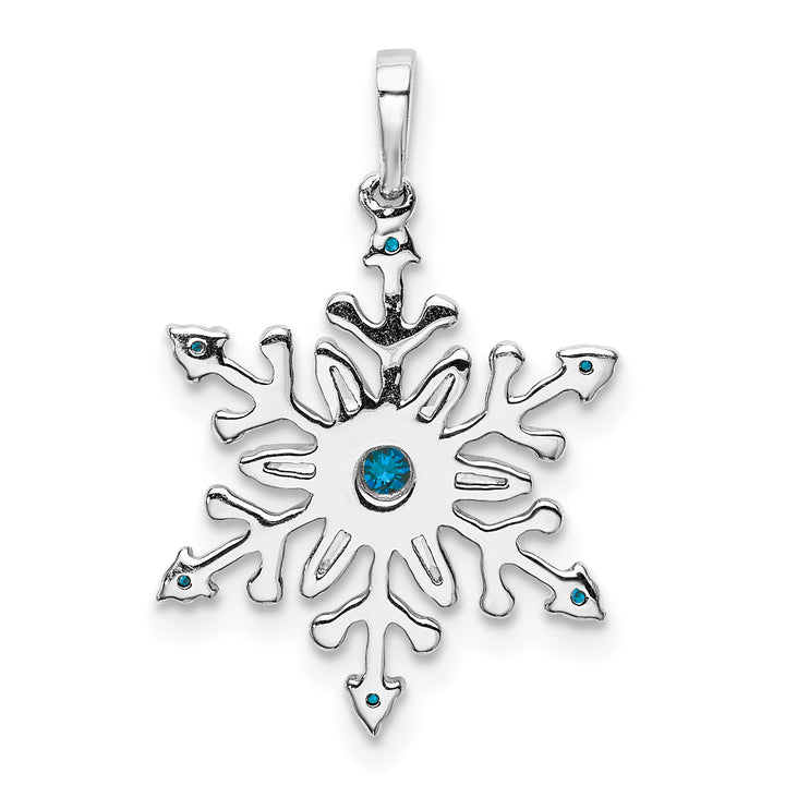 14k White Gold 1/6 carat Blue White Diamond Snowflake Pendant