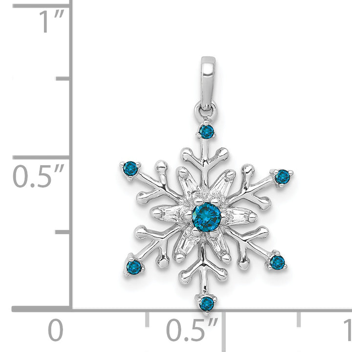 14k White Gold 1/6 carat Blue White Diamond Snowflake Pendant