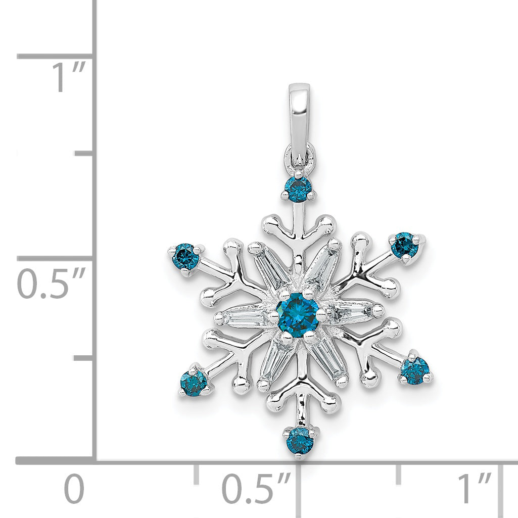 14k White Gold 1/4 carat Blue, White Diamond Snowflake Pendant