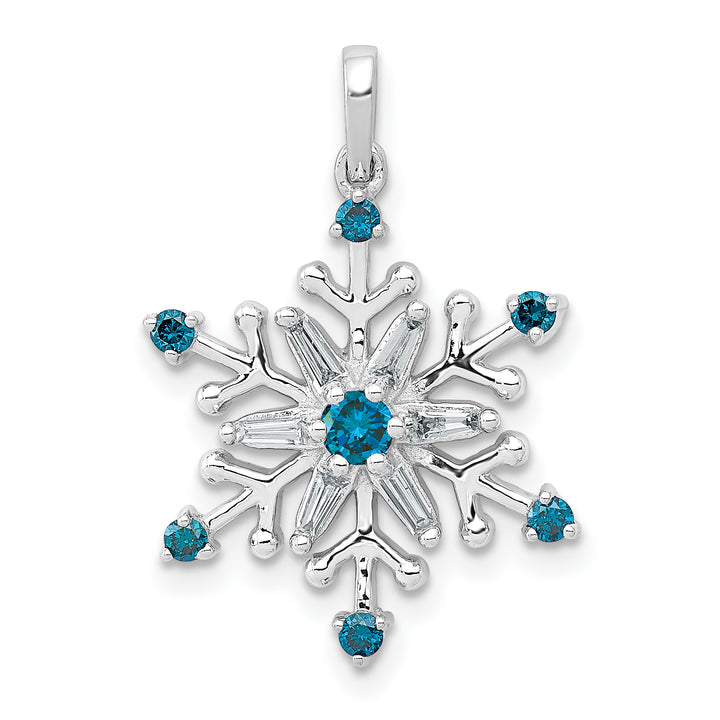14k White Gold 1/4 carat Blue, White Diamond Snowflake Pendant