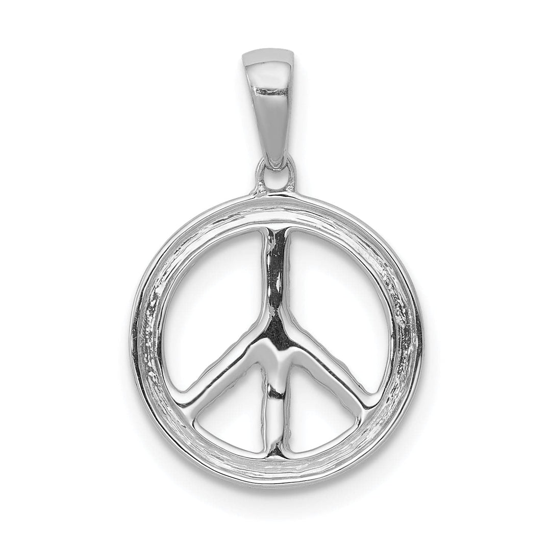 14k White Gold Diamond Peace Sign Round Pendant