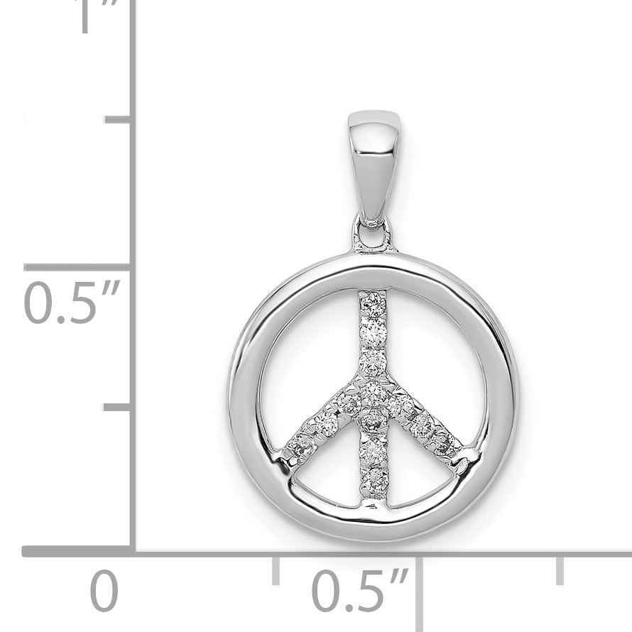 14k White Gold Diamond Peace Sign Round Pendant