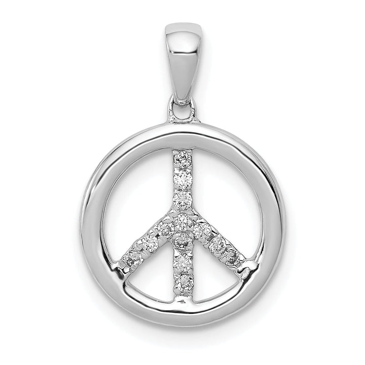 14k White Gold Diamond Peace Sign Round Pendant