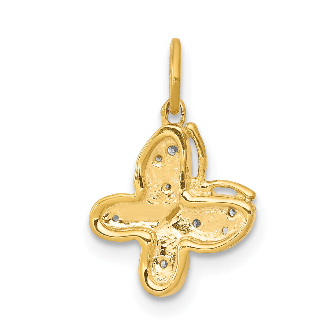 14k Yellow Gold Diamond Butterfly Design Charm Pendant