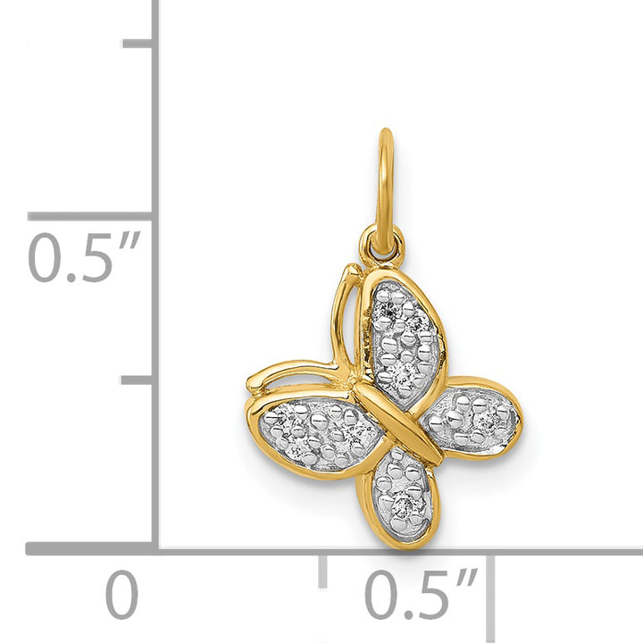 14k Yellow Gold Diamond Butterfly Design Charm Pendant