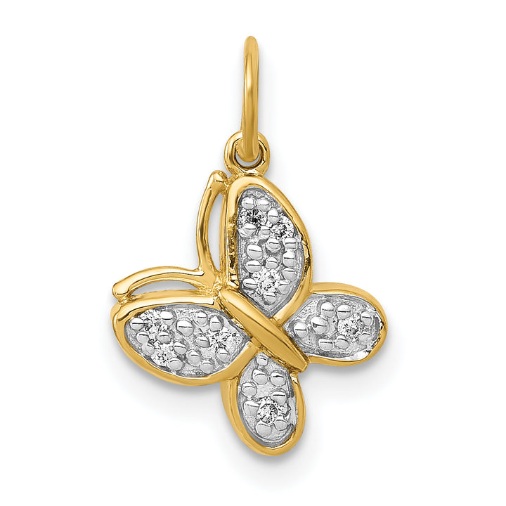14k Yellow Gold Diamond Butterfly Design Charm Pendant
