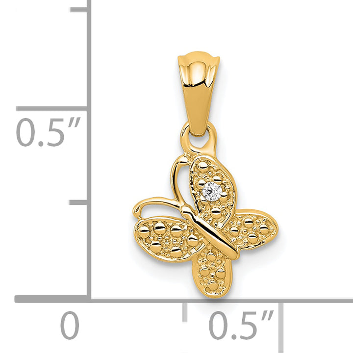 14k Yellow Gold Polished Finish Diamond Butterfly Pendant