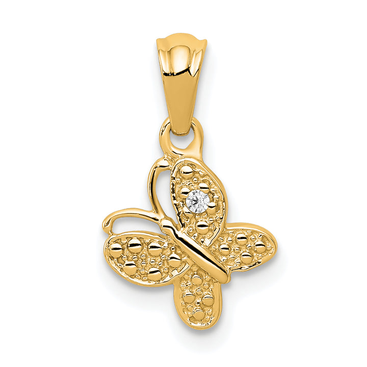 14k Yellow Gold Polished Finish Diamond Butterfly Pendant