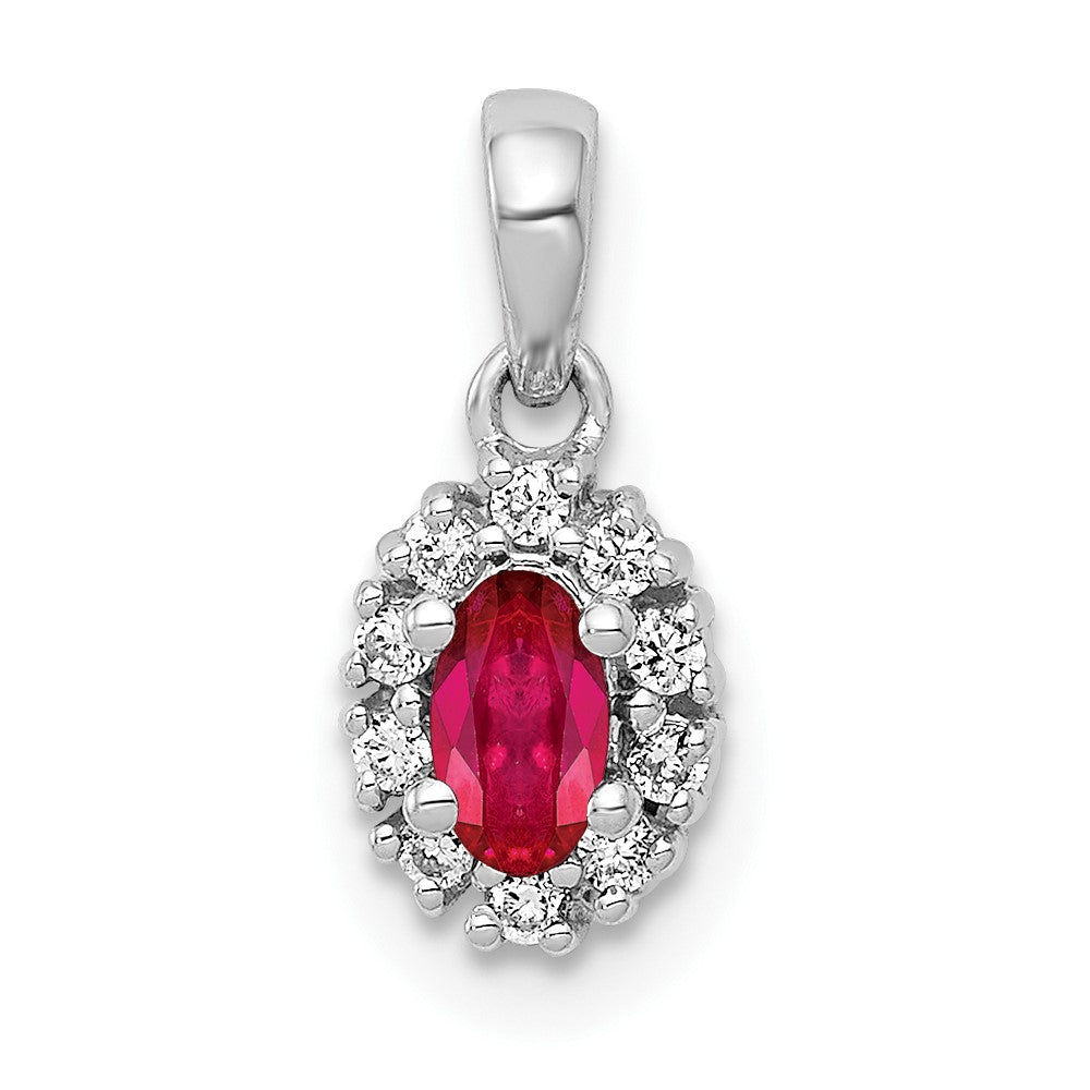 Lovely Rita's Pendants & Charms 14K White Gold Diamond and .32 ct Oval Ruby Halo Pendant