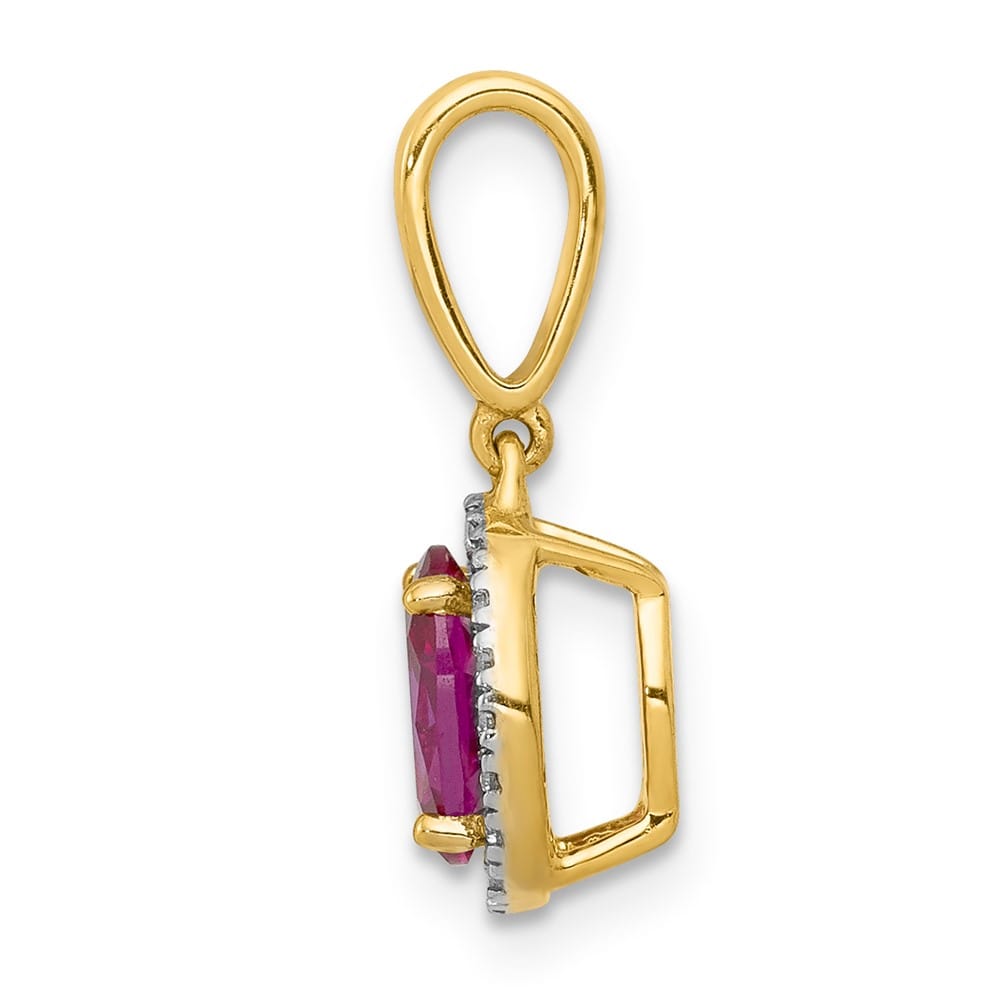 Lovely Rita's Pendants & Charms 14K Yellow Gold Diamond and .99 ct Oval Ruby Halo Pendant