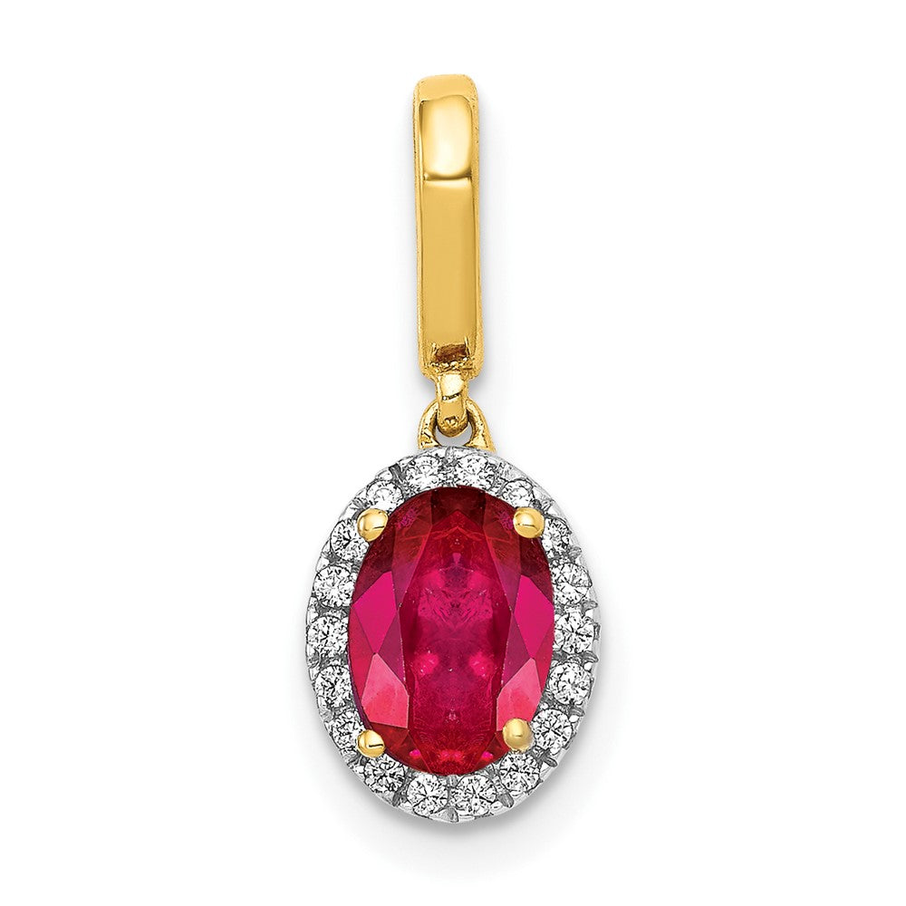 Lovely Rita's Pendants & Charms 14K Yellow Gold Diamond and .99 ct Oval Ruby Halo Pendant