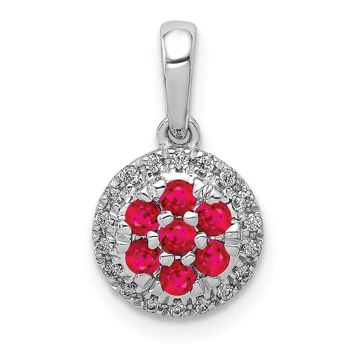 Lovely Rita's Pendants & Charms 14K White Gold Diamond and .28 ct Ruby Cluster Halo Pendant